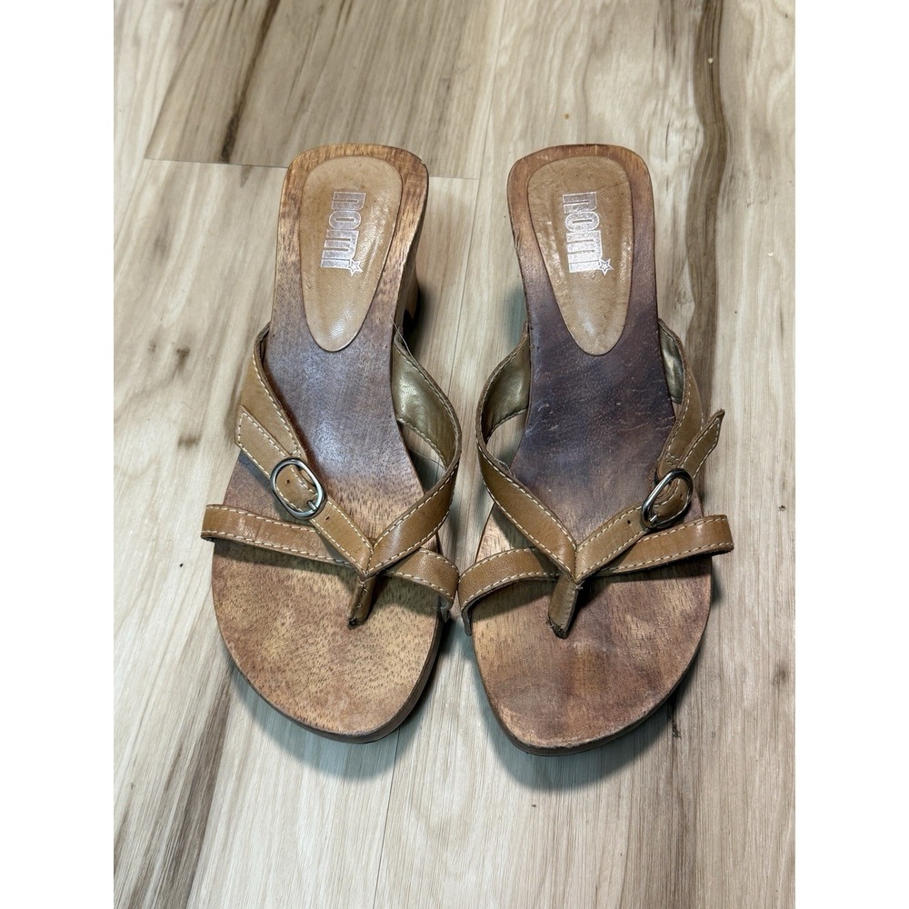 Vintage Y2K Nomi Wooden Clog Heel Sandals Beige Womens size 8
